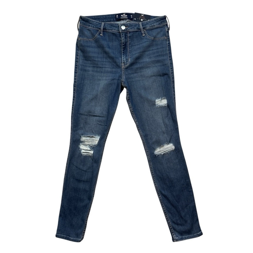 HOLLISTER High Rise Jean Legging sz 13R / W31 x L28 Dark Blue Distressed NWT - Picture 2 of 12